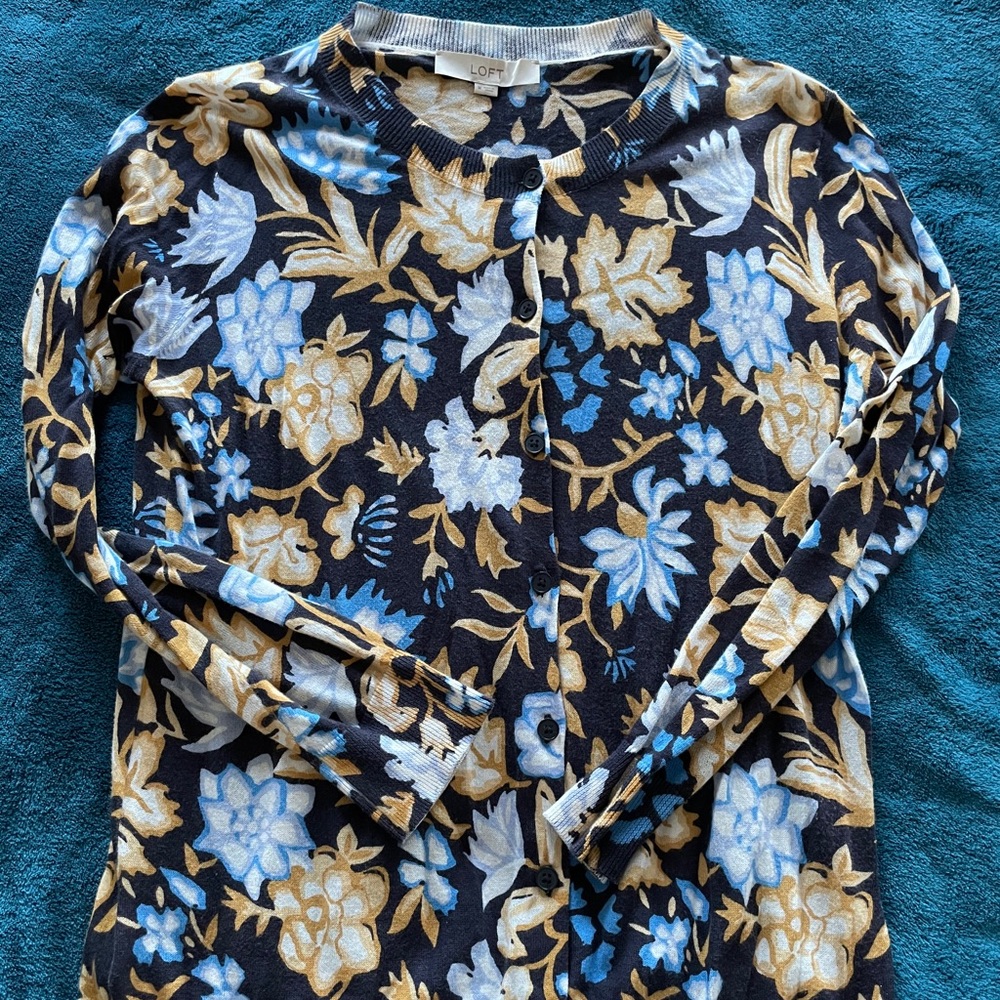 LOFT Floral Button Cardigan